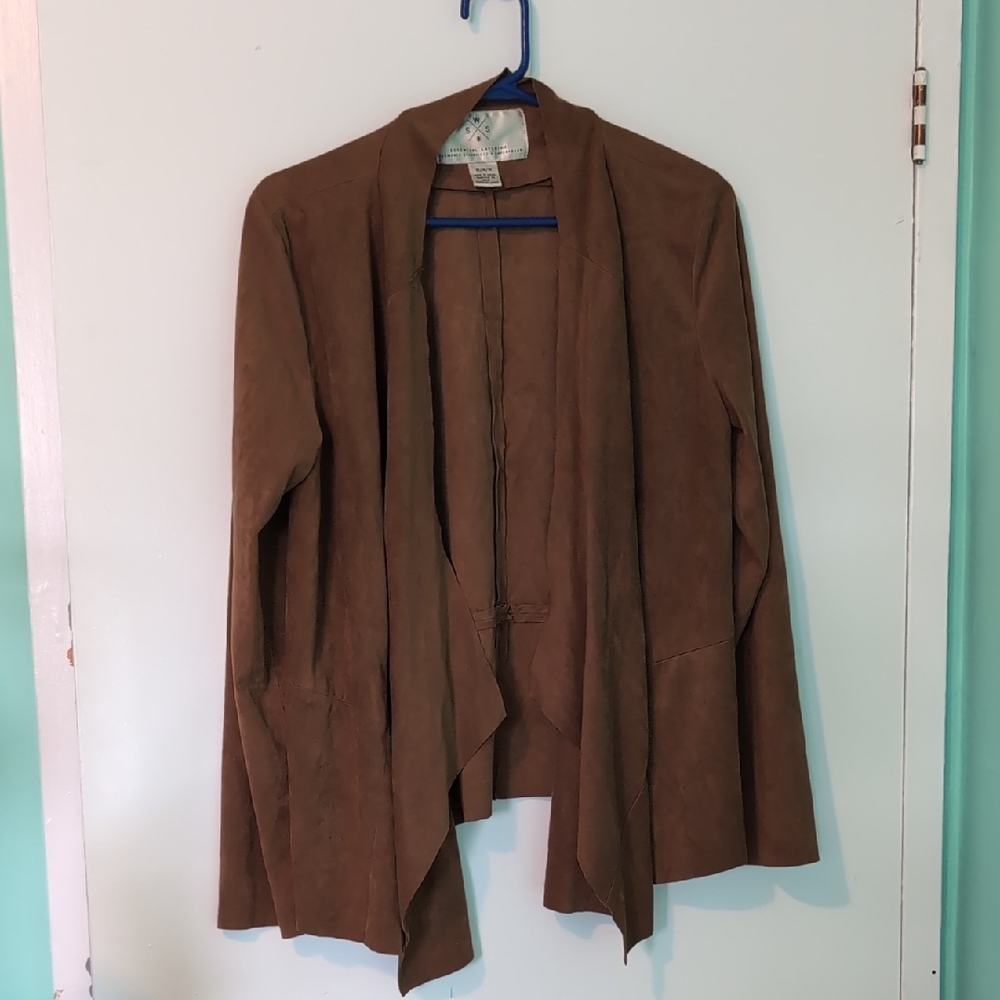 SWS Essential Layering Brown Suede Open Cardigan